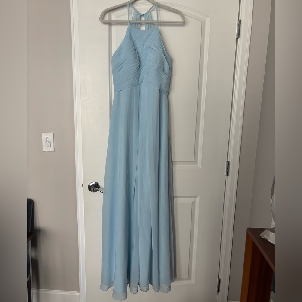 Azazie Floor Length Light Blue Bridesmaid Dress with Halter neckline
